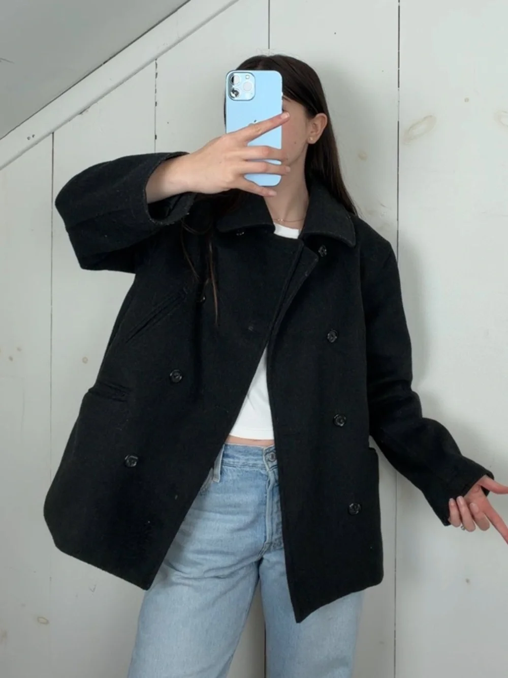 J Crew Grey Wool Blend Pea Coat Women’s Medium Double Breasted Mid Length Preppy - Picture 6 of 9
